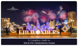 Eid al-Fitr celebrations in Dubai with fireworks and festivals.