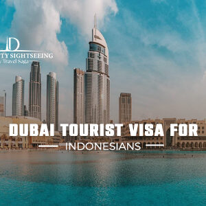 Dubai tourist visa for Indonesian citizens with skyline and travel concept