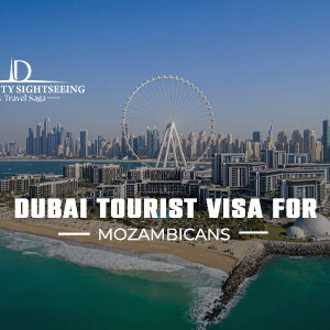 Dubai tourist visa for Mozambican citizens with skyline and travel concept