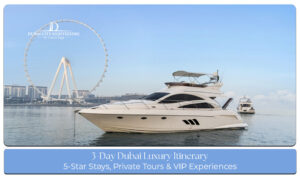 Luxury travel experience in Dubai featuring five-star hotels, fine dining, and iconic attractions.
