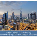 3 nights 4 days Dubai itinerary with budget covering Burj Khalifa, desert safari, hotels, transport, and sightseeing