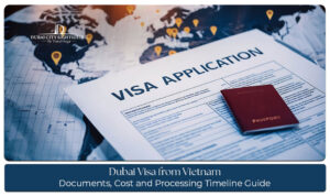 Vietnam traveler preparing documents for a Dubai visa application.