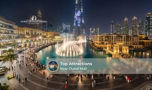 Top attractions near Dubai Mall, including iconic landmarks, fountains, and family-friendly entertainment spots.