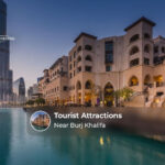 Popular Dubai landmarks and attractions surrounding the Burj Khalifa.