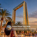 Travellers enjoying Diwali celebrations and festive attractions during a Dubai holiday.
